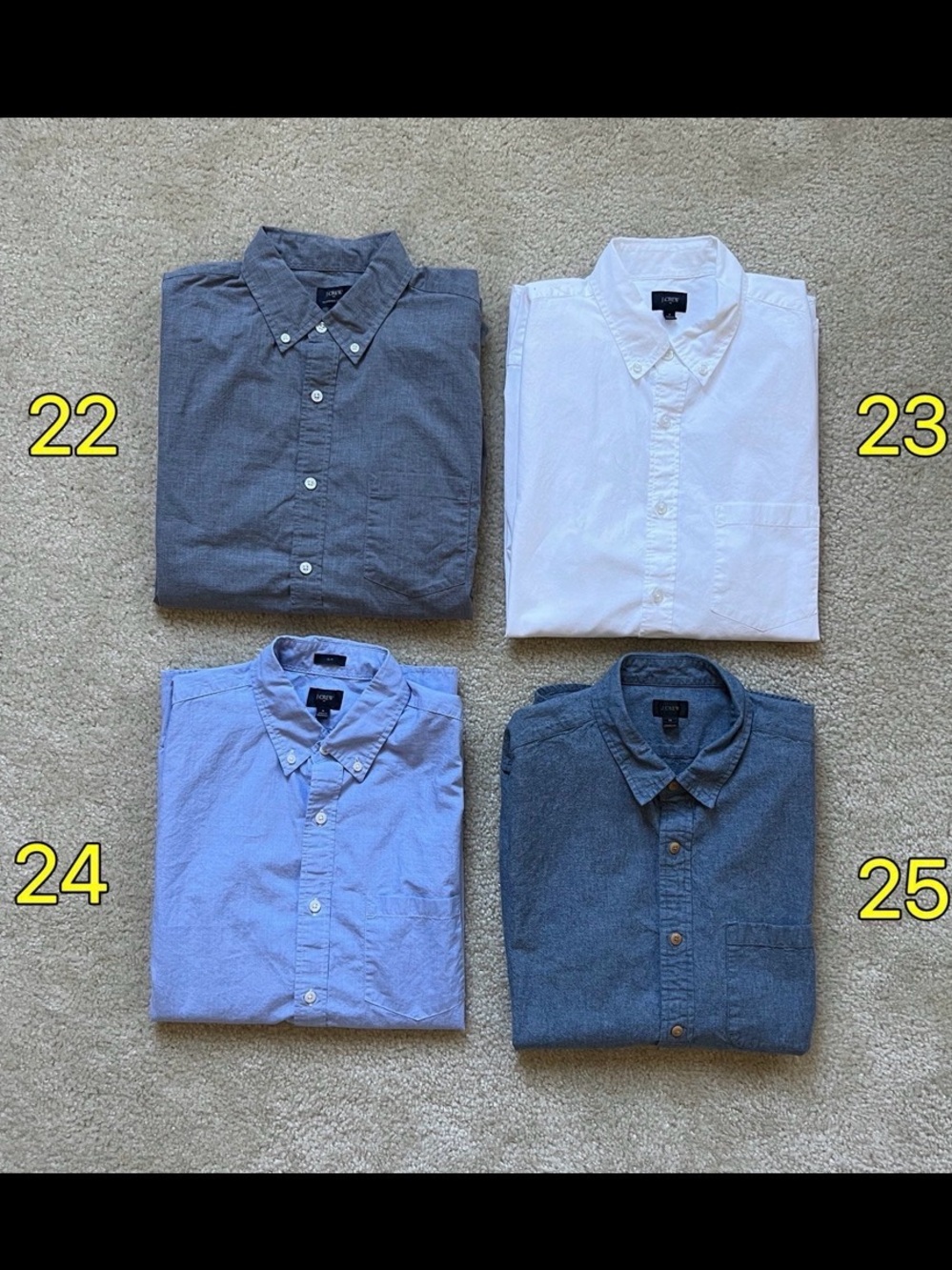 J. Crew Men's Button-Down Shirt Pack — White, Light Blue, Charcoal, Denim Blue